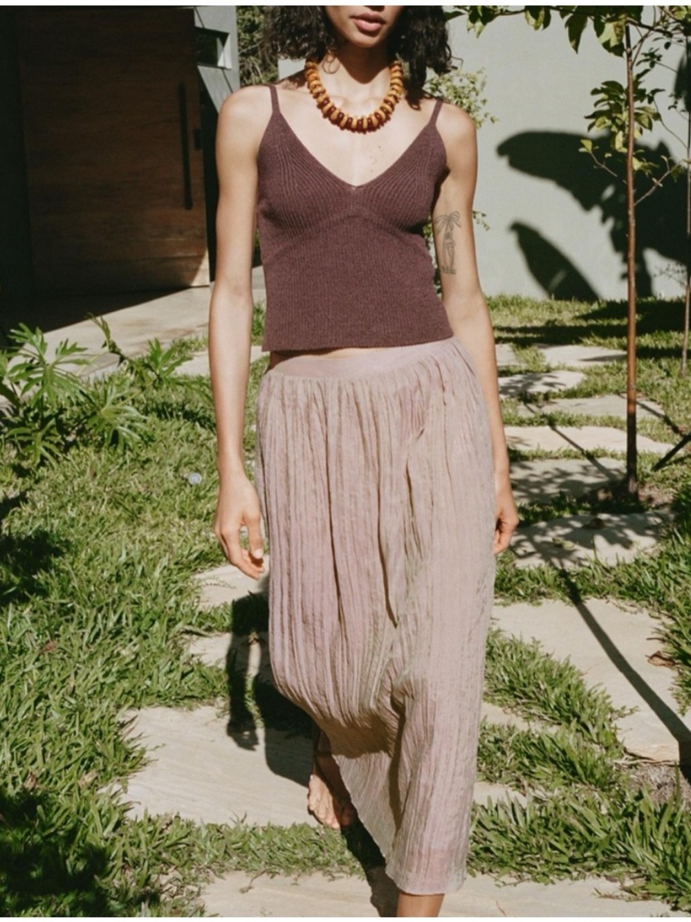 Midi Crinkled Skirt in Dusty Rose